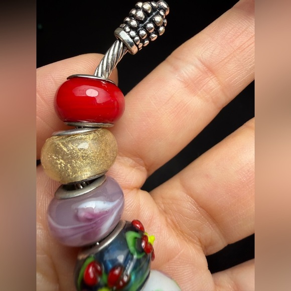 European-Style Assorted Bead Charm Bracelet with Peace Sign - Picture 3 of 10